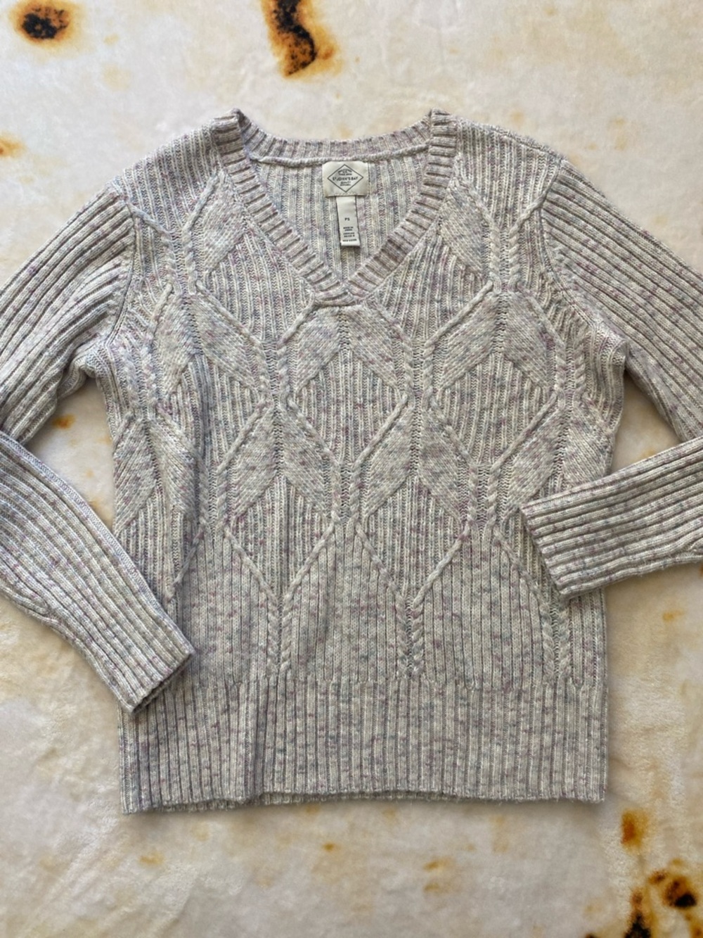Womens V-Neck Gray St. John's Bay Pullover Knit Sweater, Petite Small